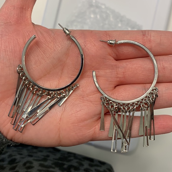 Silver Fringe Hoop Earrings - Picture 4 of 4